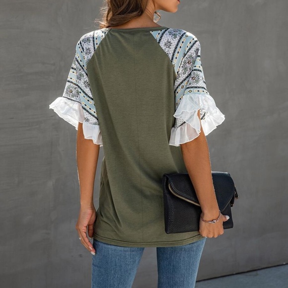 Boho chic ruffle sleeve Print top - white - Picture 11 of 11